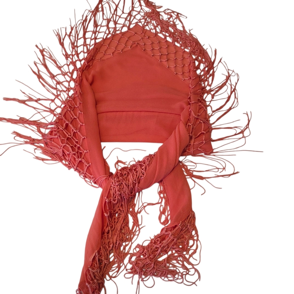 Vintage Coral Fringed Shawl And Scarf EUC